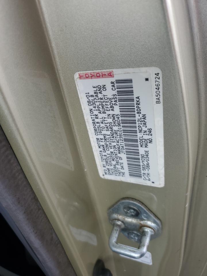 2001 Toyota Echo VIN: JTDAT123910196045 Lot: 67421534