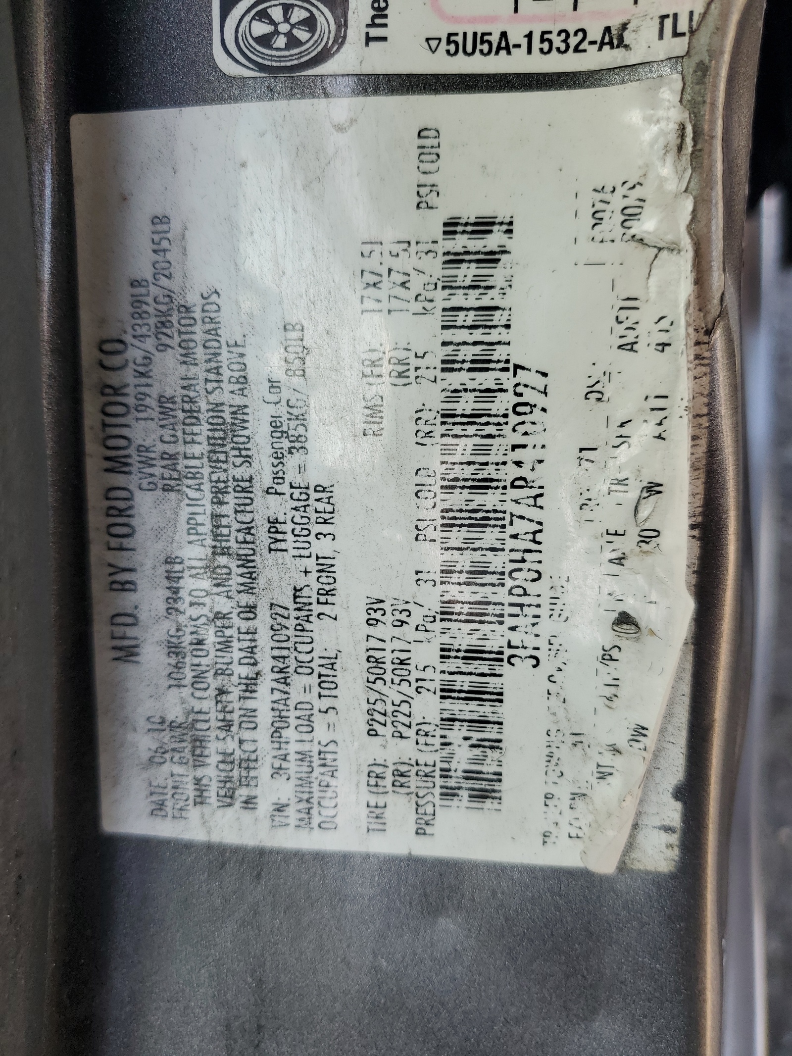 3FAHP0HA7AR410927 2010 Ford Fusion Se