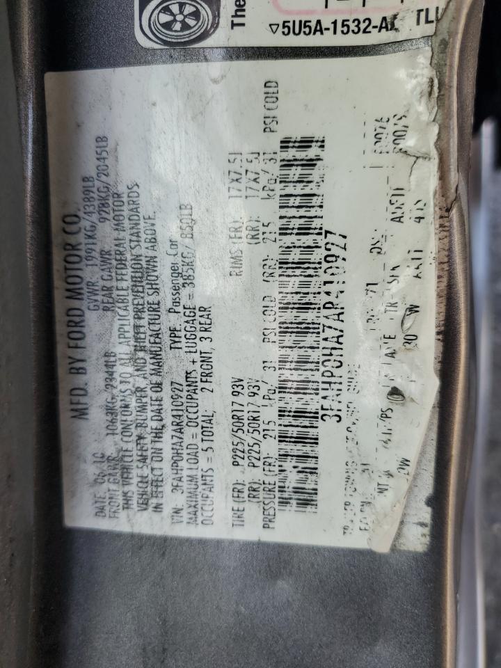 2010 Ford Fusion Se VIN: 3FAHP0HA7AR410927 Lot: 66792114