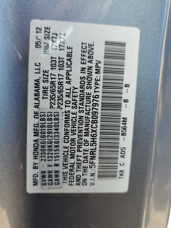 2012 Honda Odyssey Exl VIN: 5FNRL5H6XCB097976 Lot: 65981454