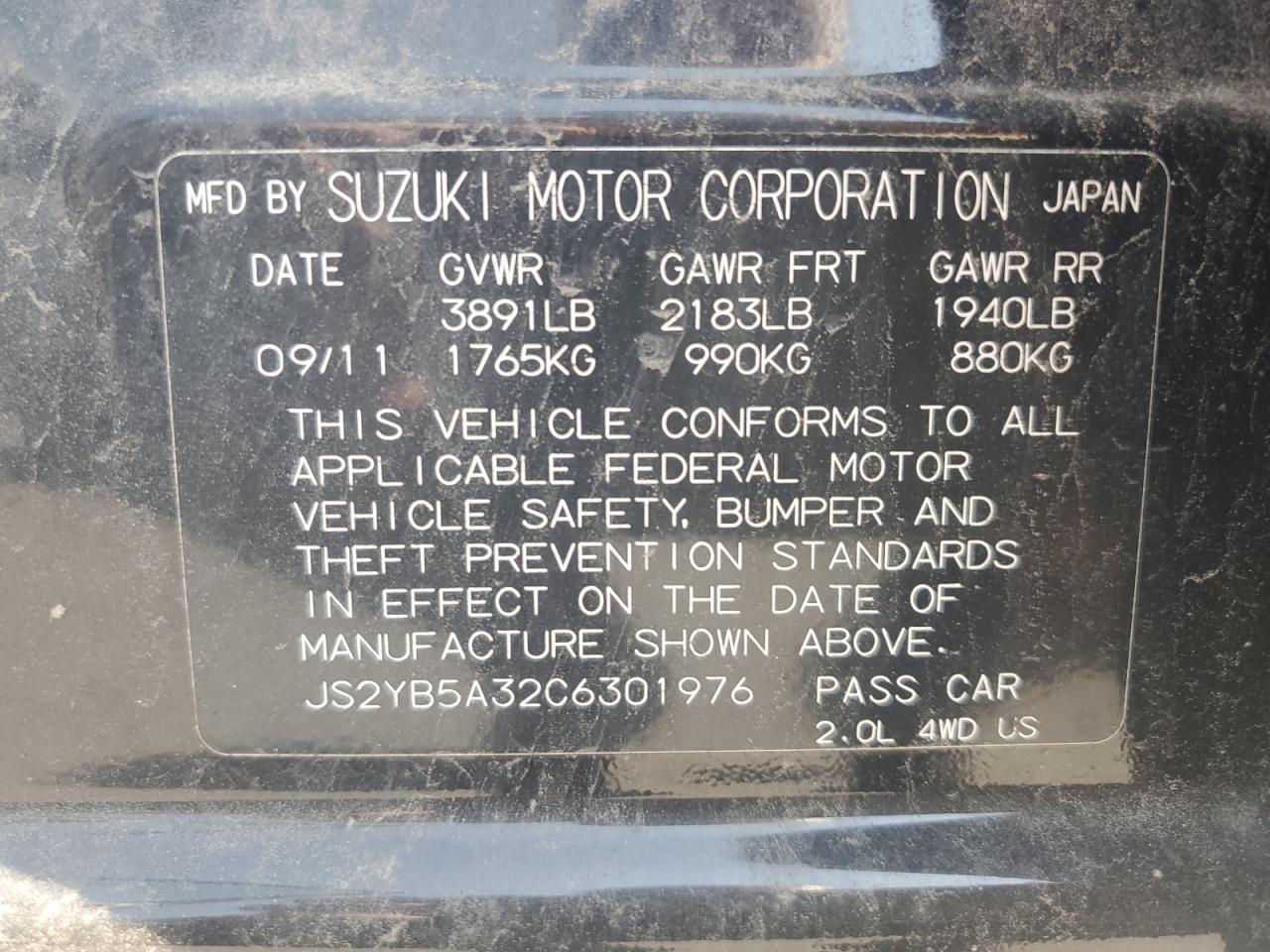 2012 Suzuki Sx4 VIN: JS2YB5A32C6301976 Lot: 68665194