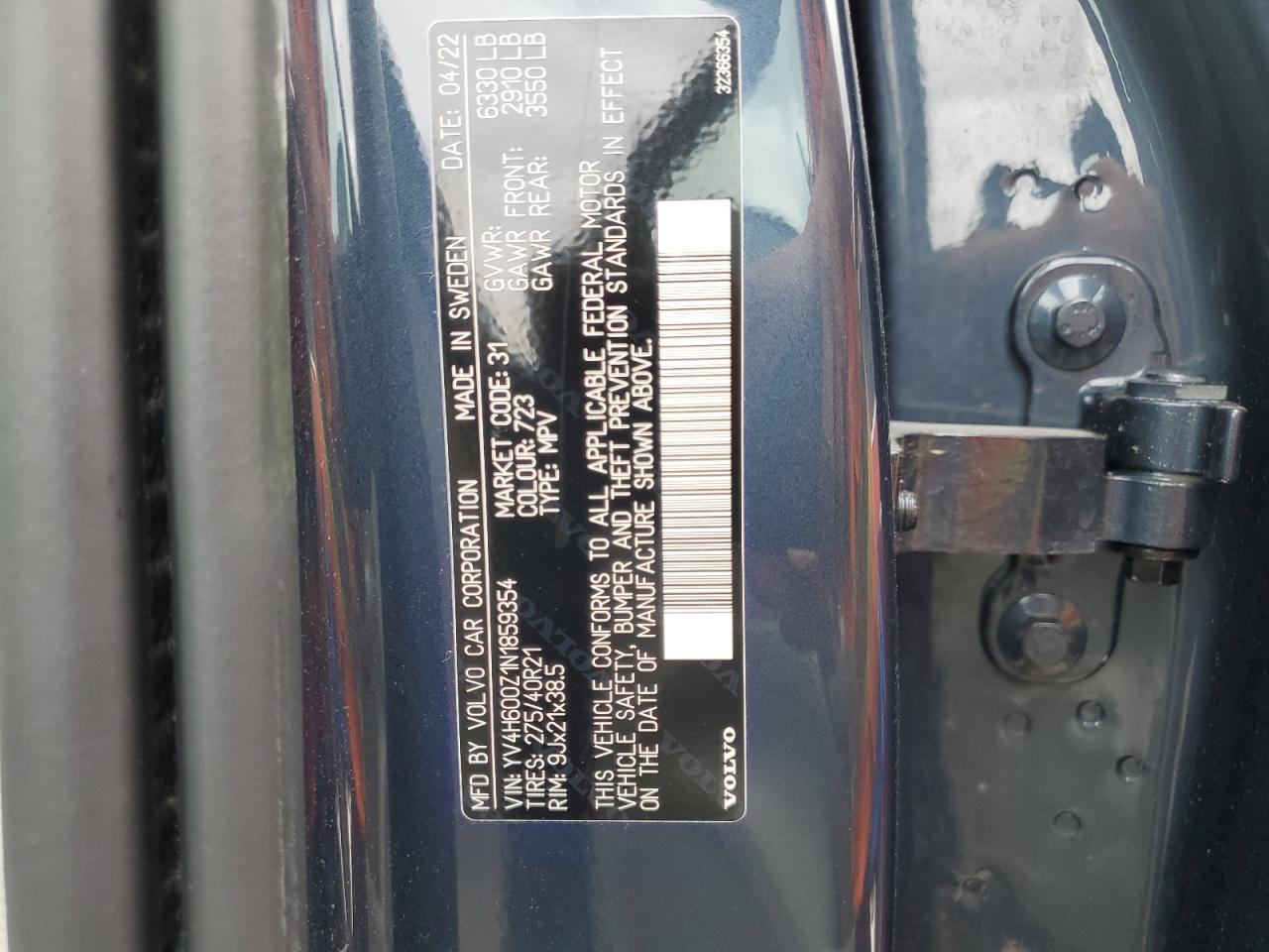 YV4H600Z1N1859354 2022 Volvo Xc90 T8 Recharge Inscription Express