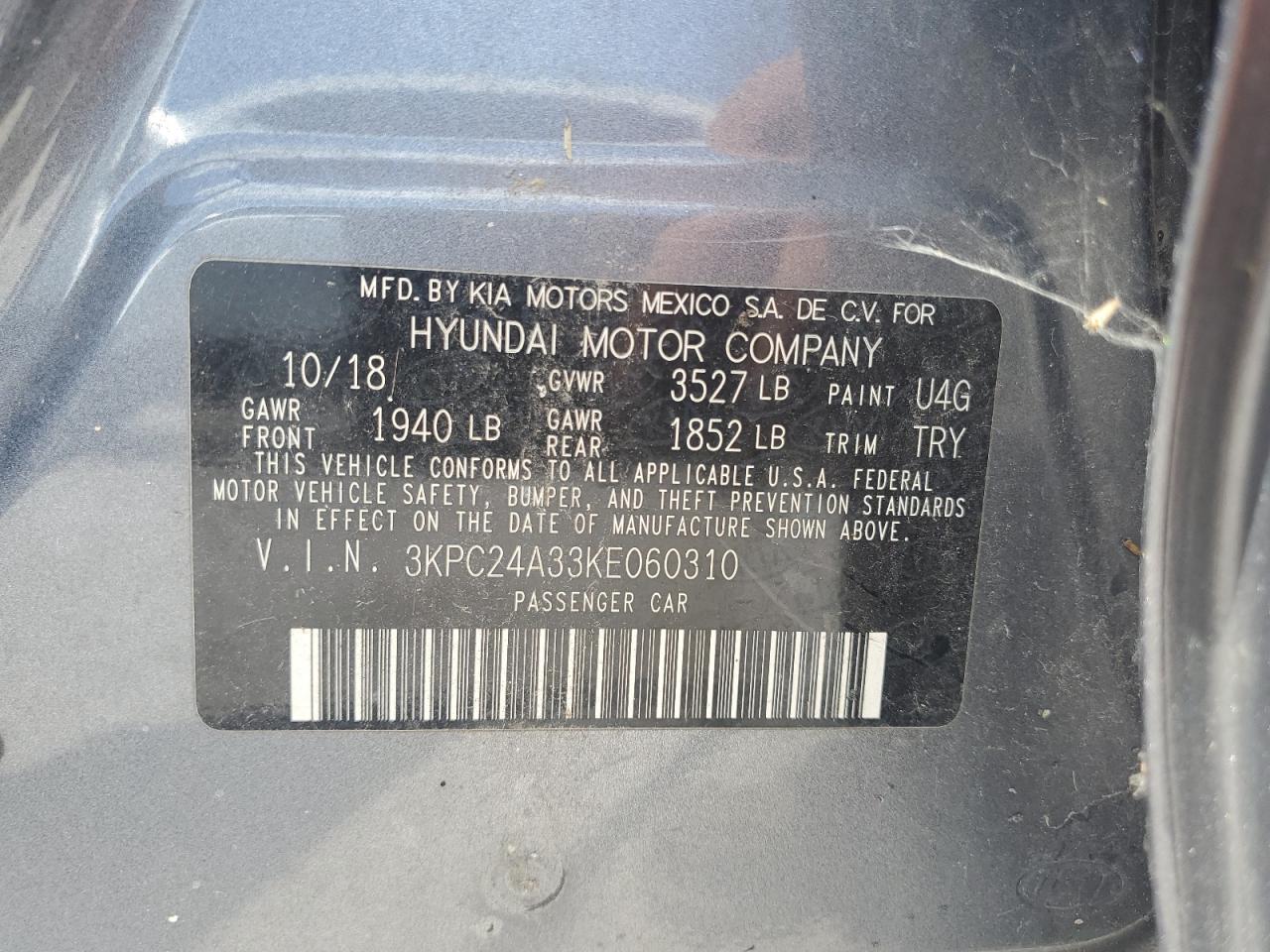 3KPC24A33KE060310 2019 Hyundai Accent Se