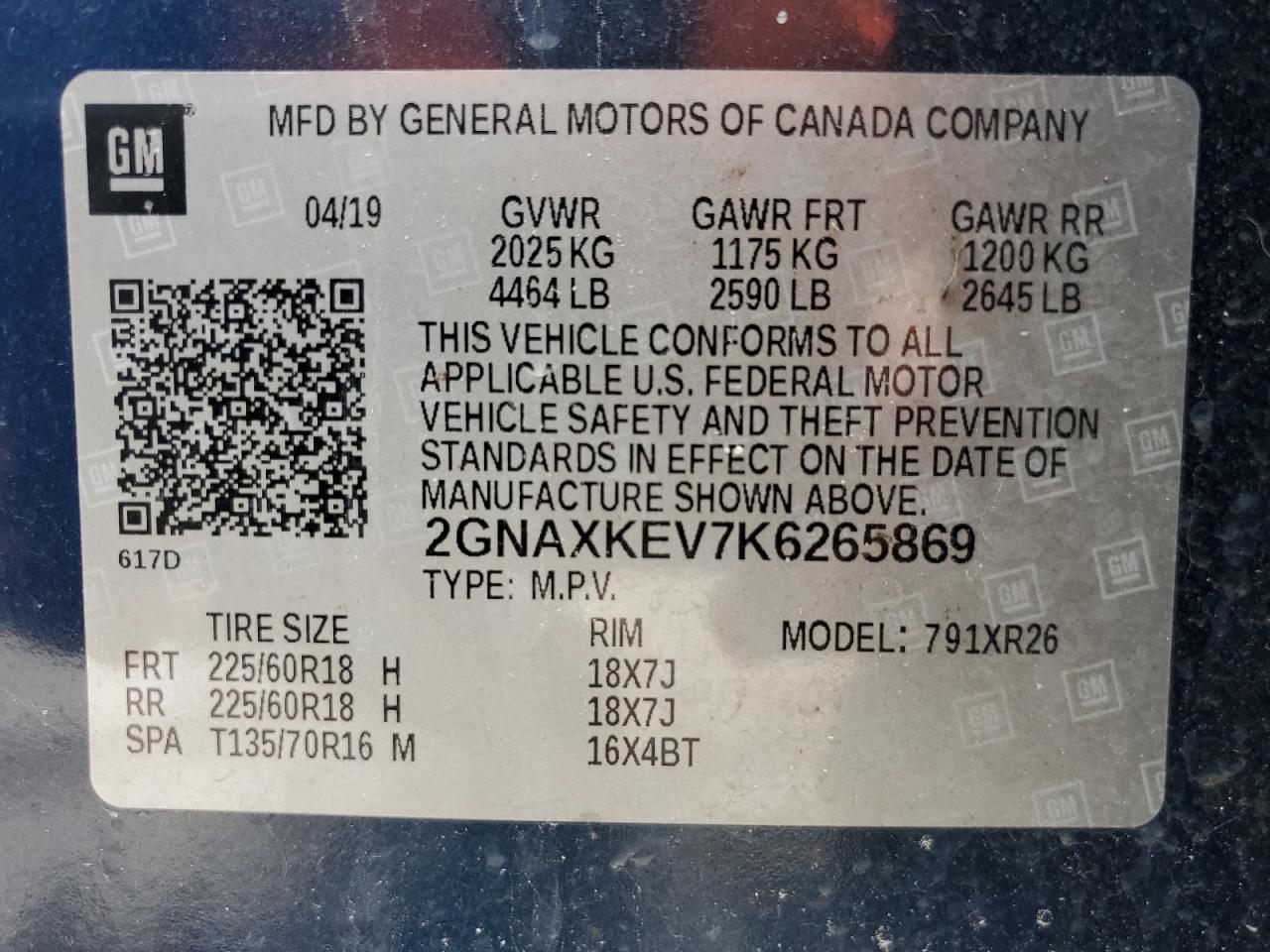 2GNAXKEV7K6265869 2019 CHEVROLET EQUINOX - Image 13