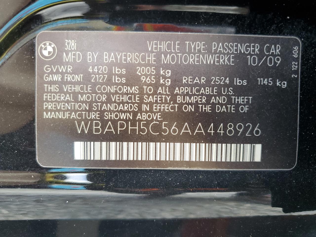 2010 BMW 328 I Sulev VIN: WBAPH5C56AA448926 Lot: 67400664