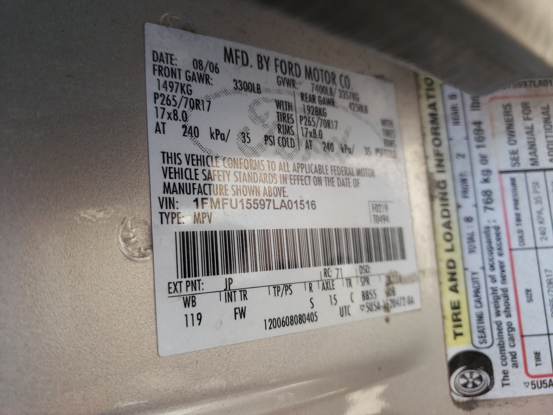 1FMFU15597LA01516 2007 Ford Expedition Xlt