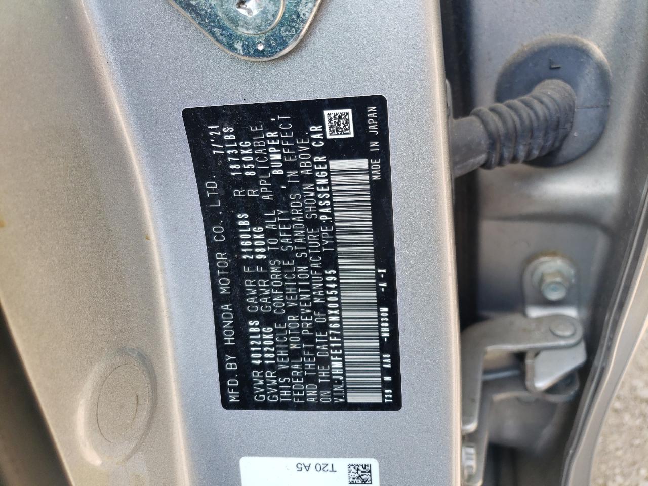 JHMFE1F76NX005495 2022 HONDA CIVIC - Image 12