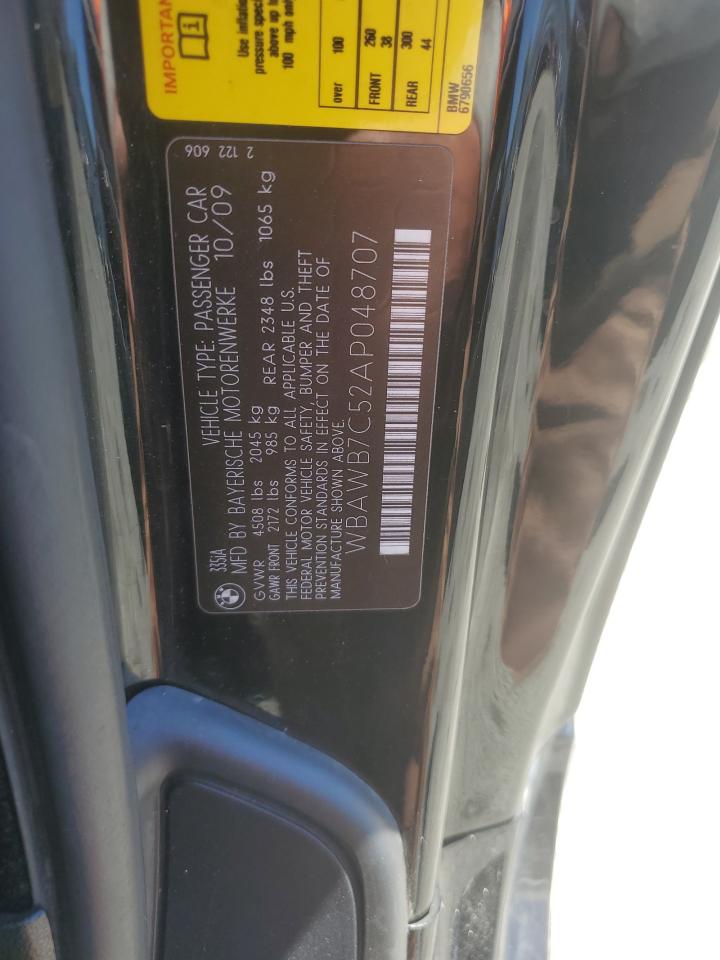 2010 BMW 335 I VIN: WBAWB7C52AP048707 Lot: 67926344