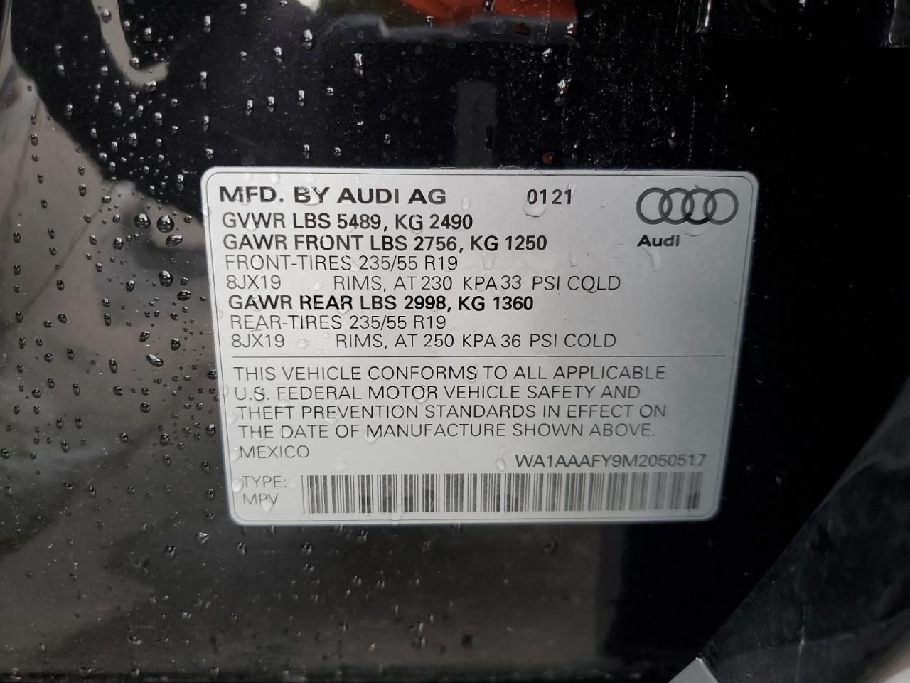 WA1AAAFY9M2050517 2021 Audi Q5 Premium