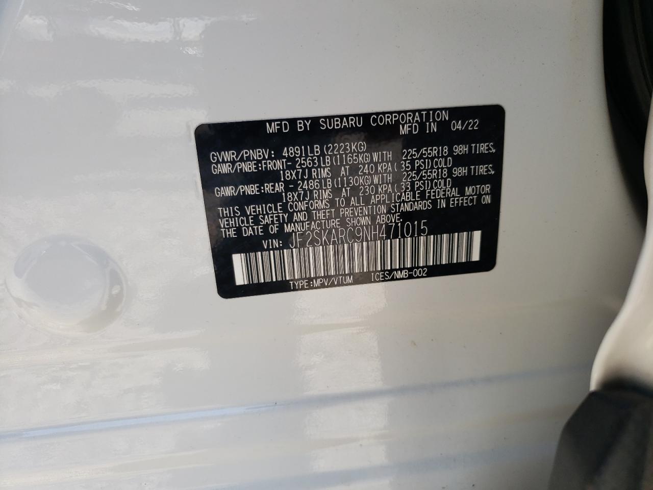 2022 Subaru Forester Touring VIN: JF2SKARC9NH471015 Lot: 64698964