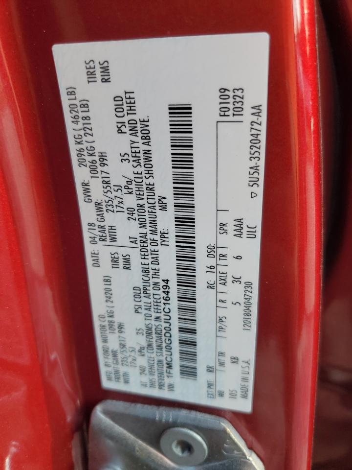 2018 Ford Escape Se VIN: 1FMCU0GD0JUC16494 Lot: 65379774