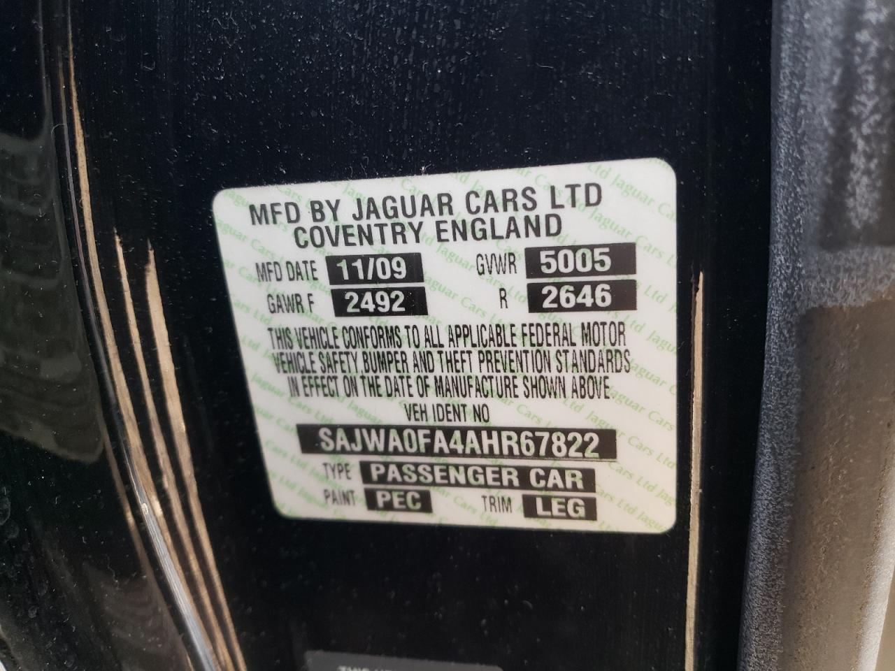 2010 Jaguar Xf Luxury VIN: SAJWA0FA4AHR67822 Lot: 67351934