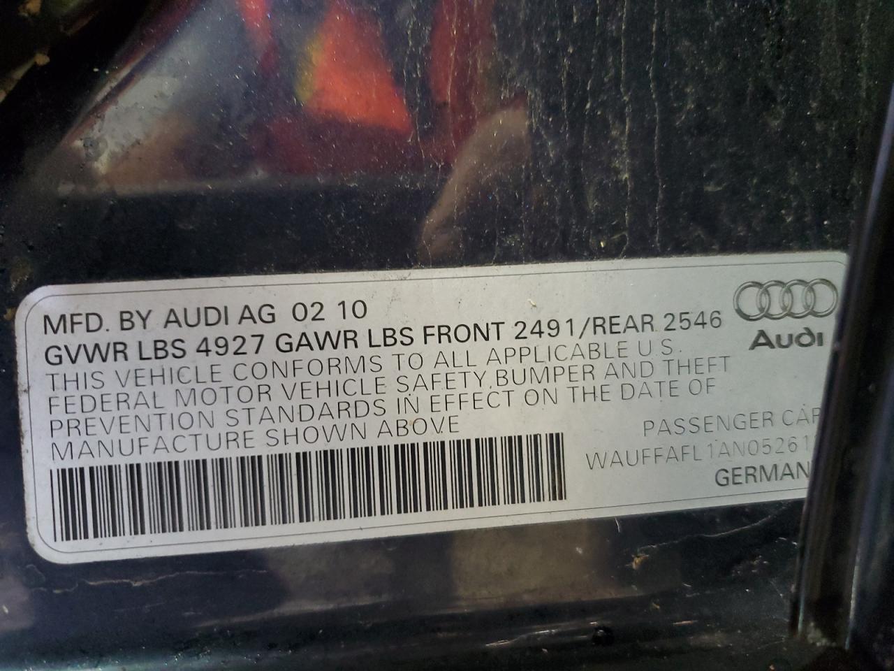 2010 Audi A4 Premium Plus VIN: WAUFFAFL1AN052612 Lot: 66118944