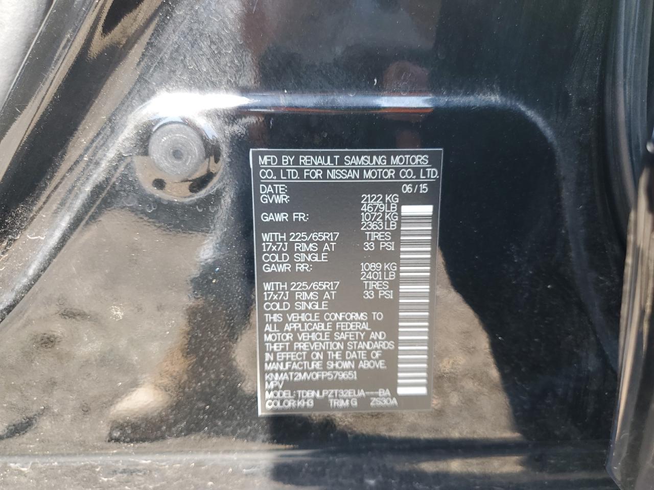 2015 Nissan Rogue S VIN: KNMAT2MV0FP579651 Lot: 64937504