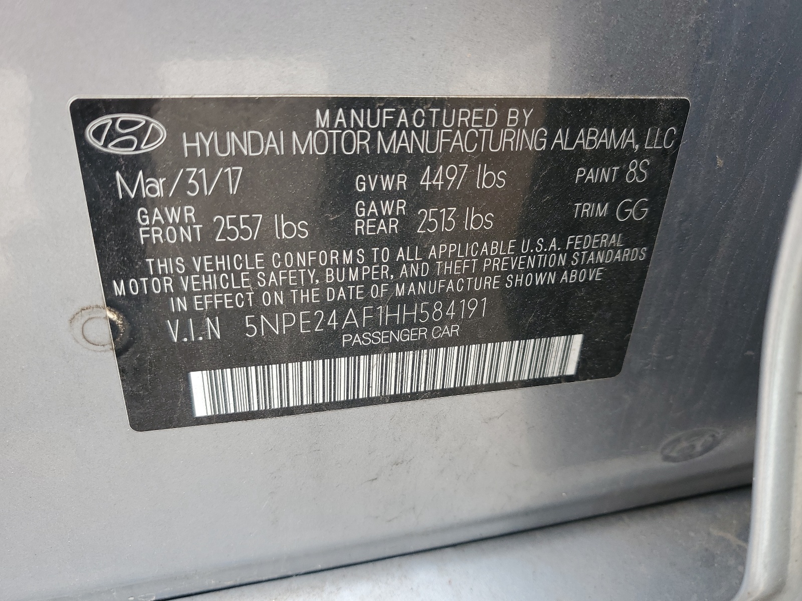 5NPE24AF1HH584191 2017 Hyundai Sonata Se