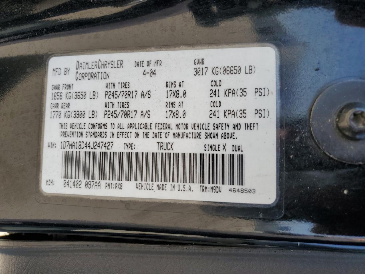 1D7HA18D44J247427 2004 Dodge Ram 1500 St