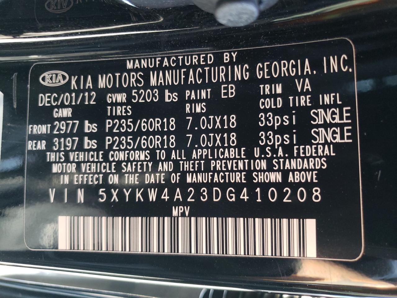 2013 Kia Sorento Sx VIN: 5XYKW4A23DG410208 Lot: 69279474