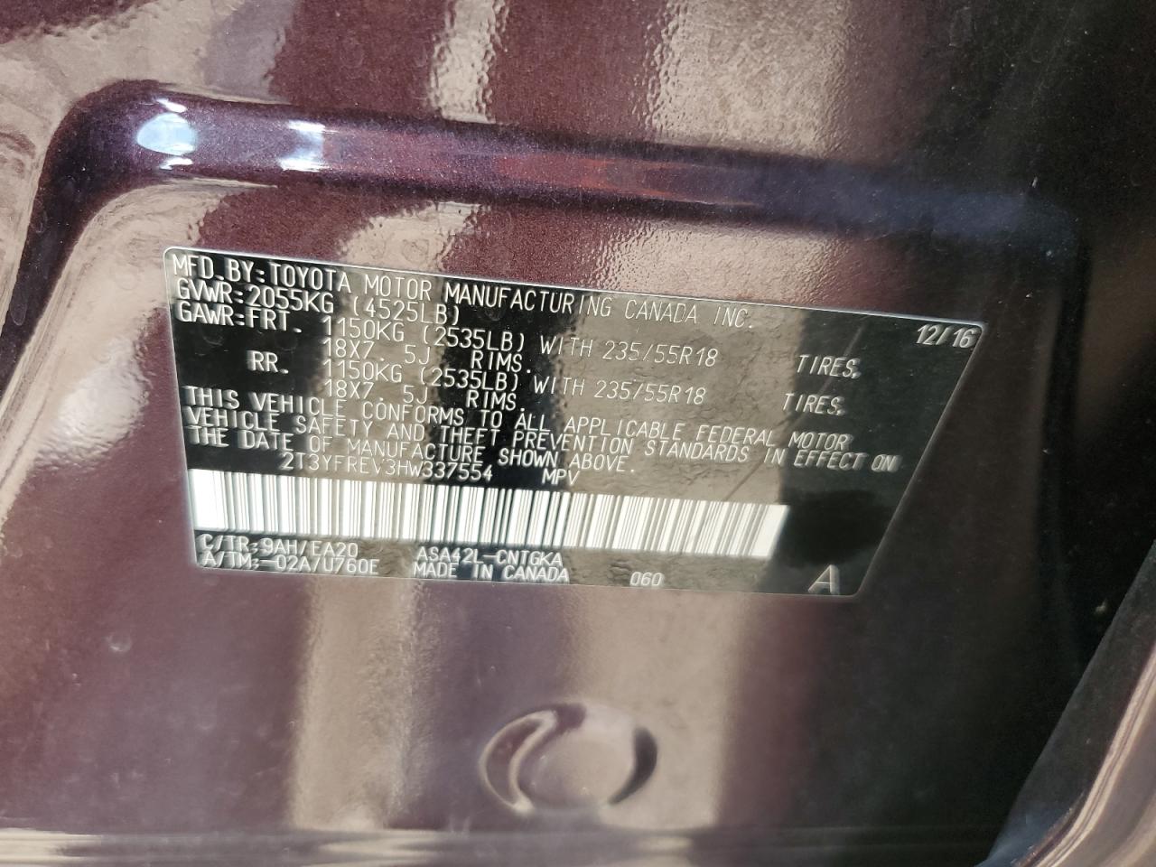 2017 Toyota Rav4 Limited VIN: 2T3YFREV3HW337554 Lot: 67957724