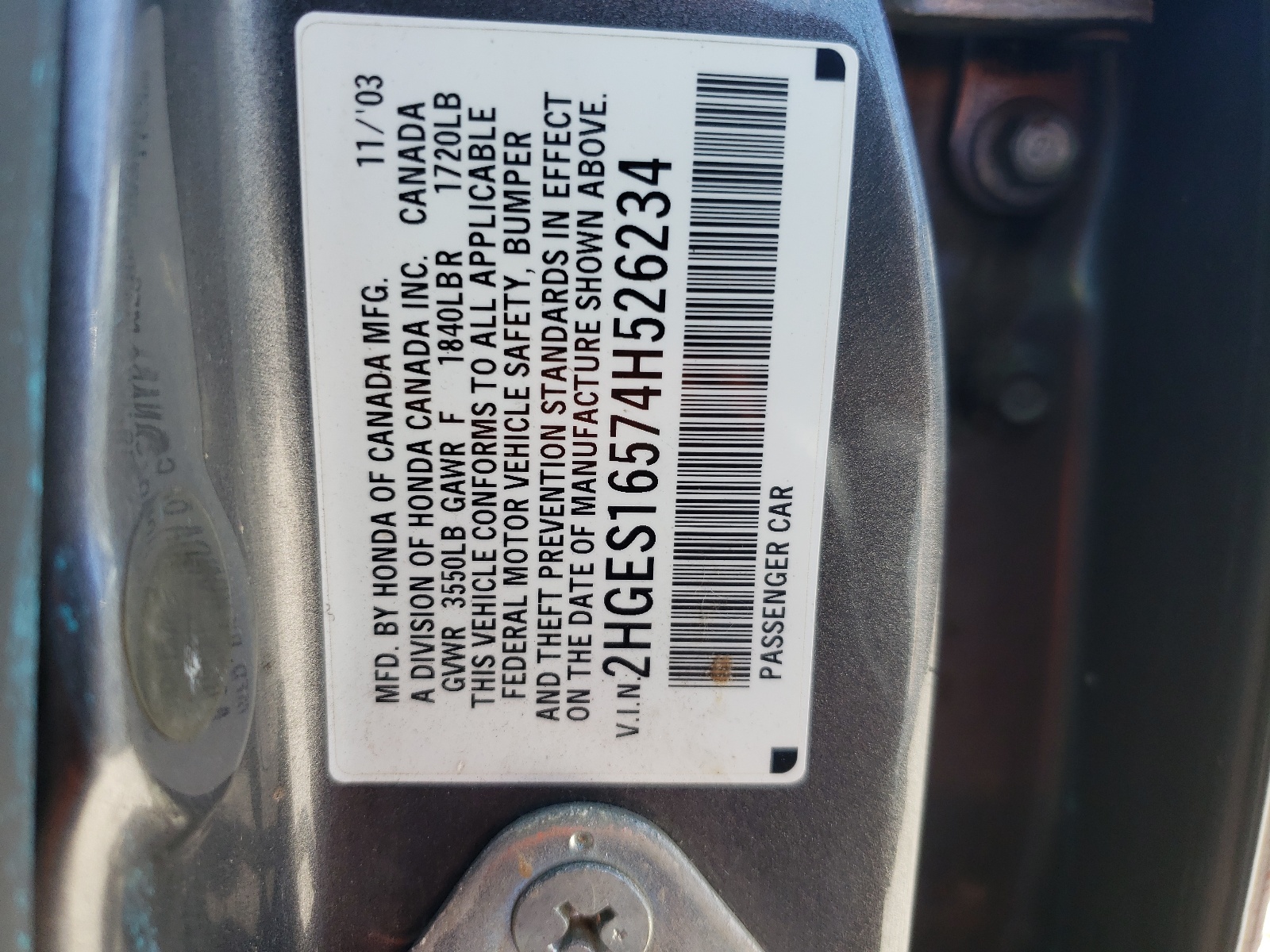 2HGES16574H526234 2004 Honda Civic Lx