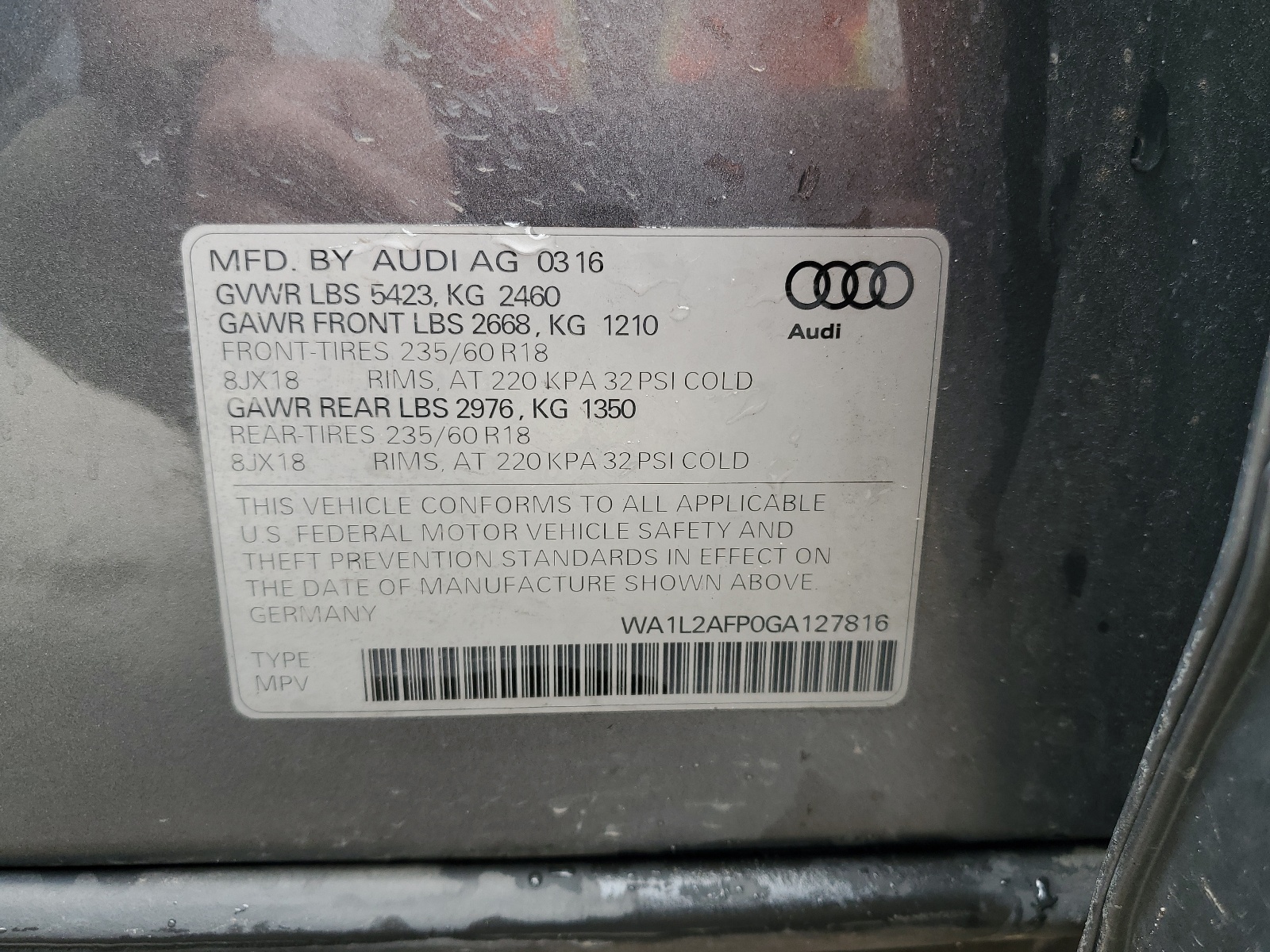 WA1L2AFP0GA127816 2016 Audi Q5 Premium Plus