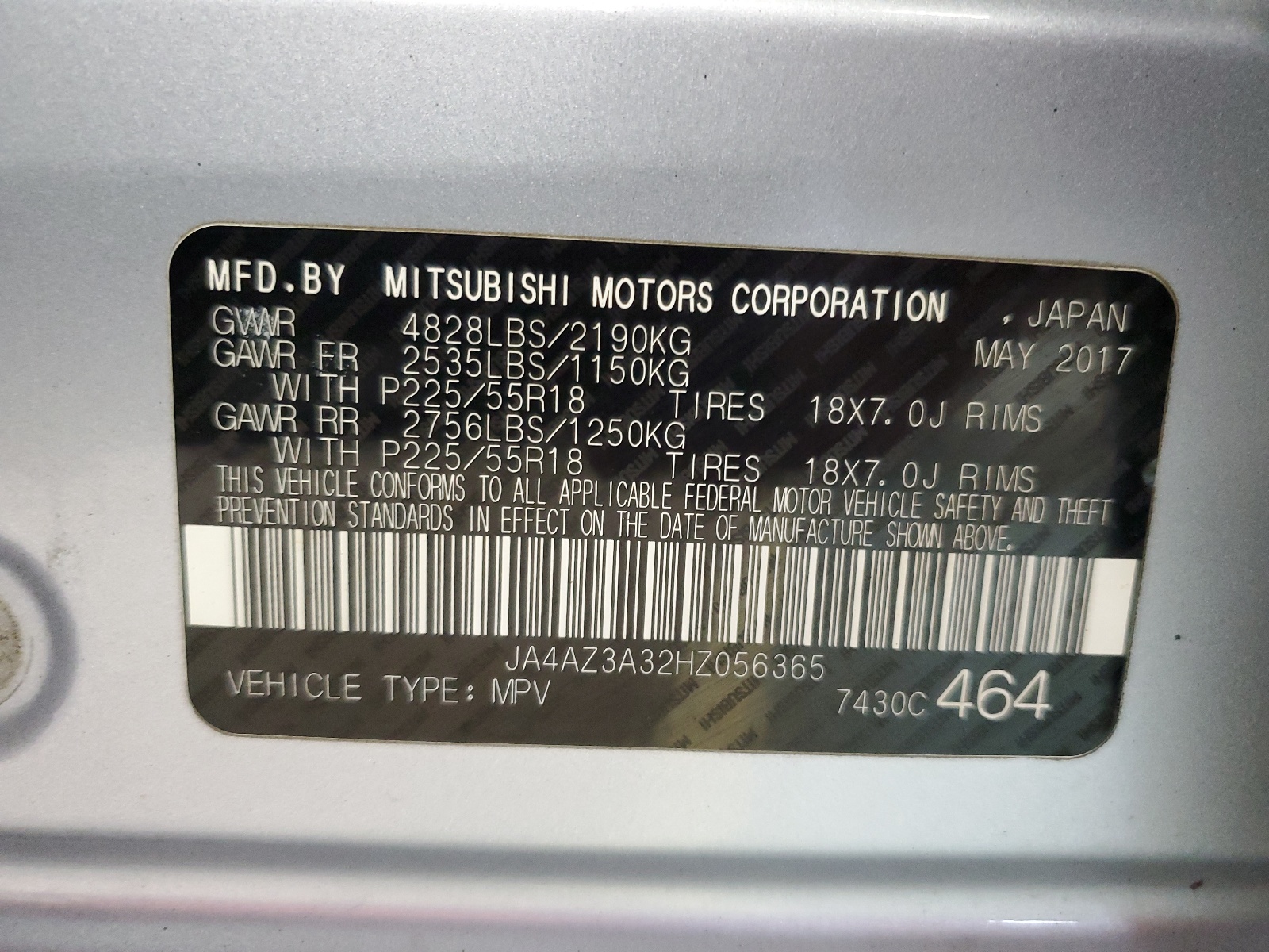 JA4AZ3A32HZ056365 2017 Mitsubishi Outlander Se