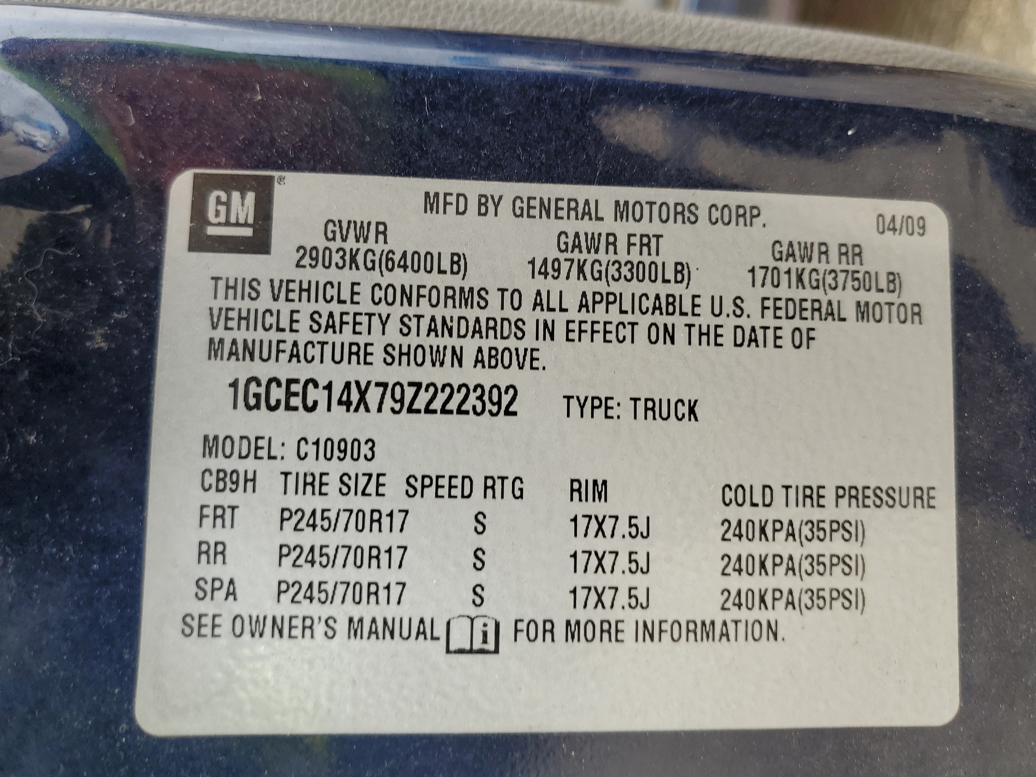 1GCEC14X79Z222392 2009 Chevrolet Silverado C1500