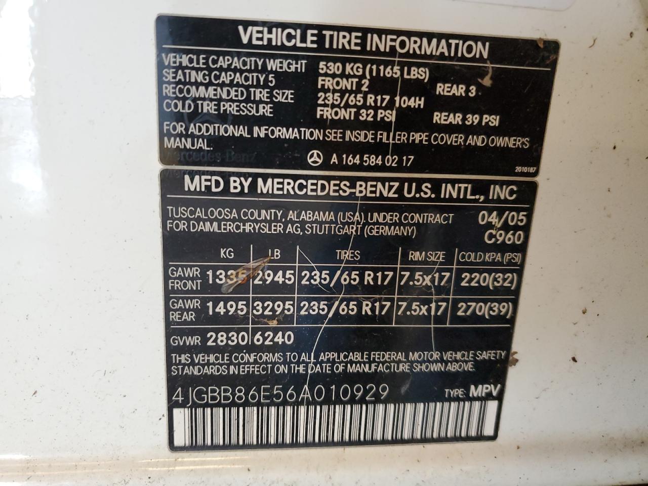 4JGBB86E56A010929 2006 Mercedes-Benz Ml 350