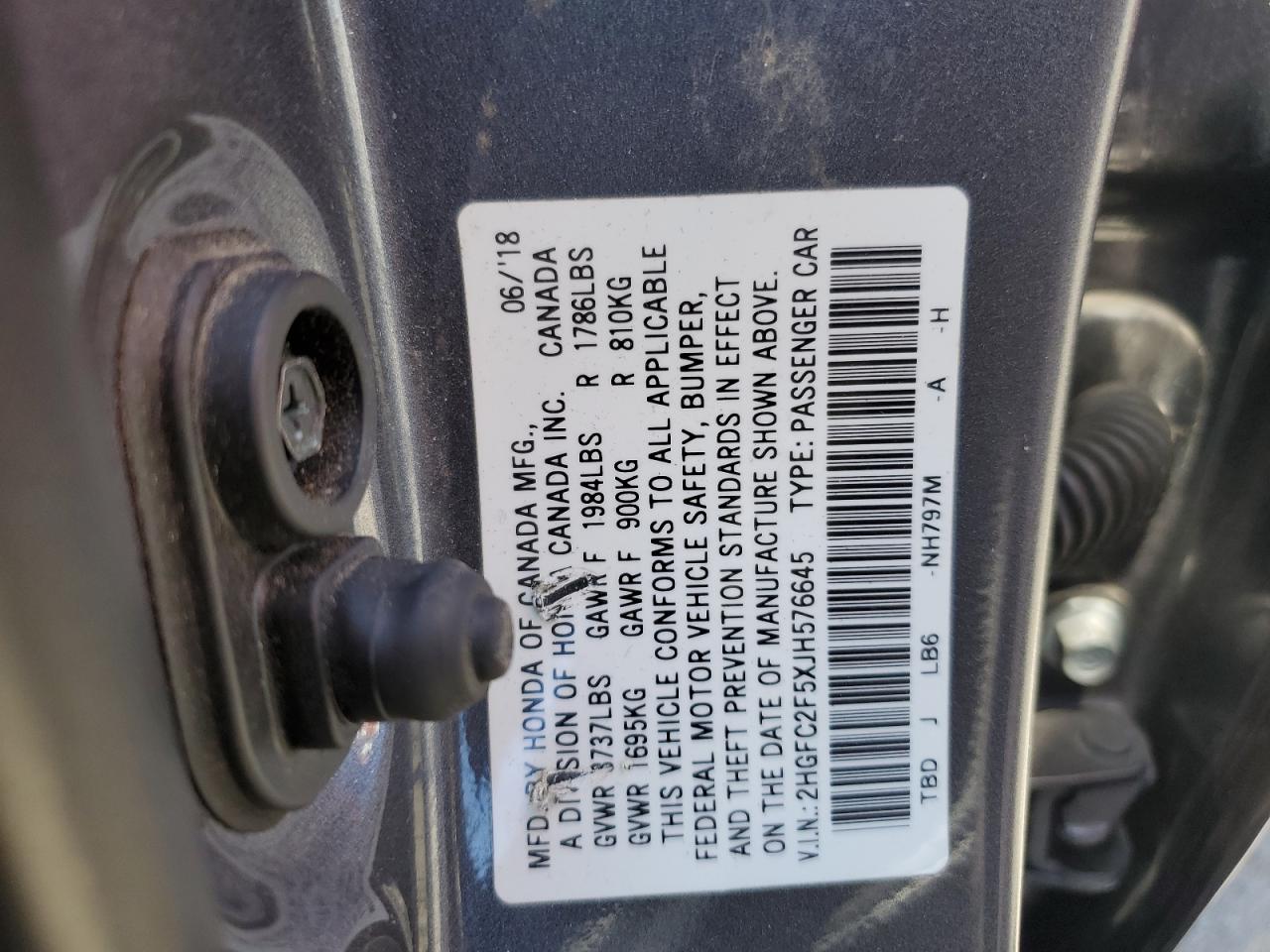 2HGFC2F5XJH576645 2018 Honda Civic Lx