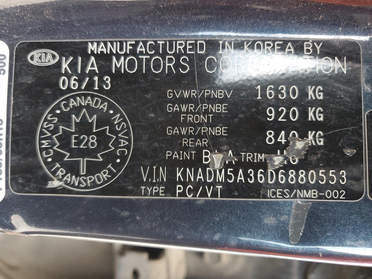 KNADM5A36D6880553 2013 Kia Rio Lx