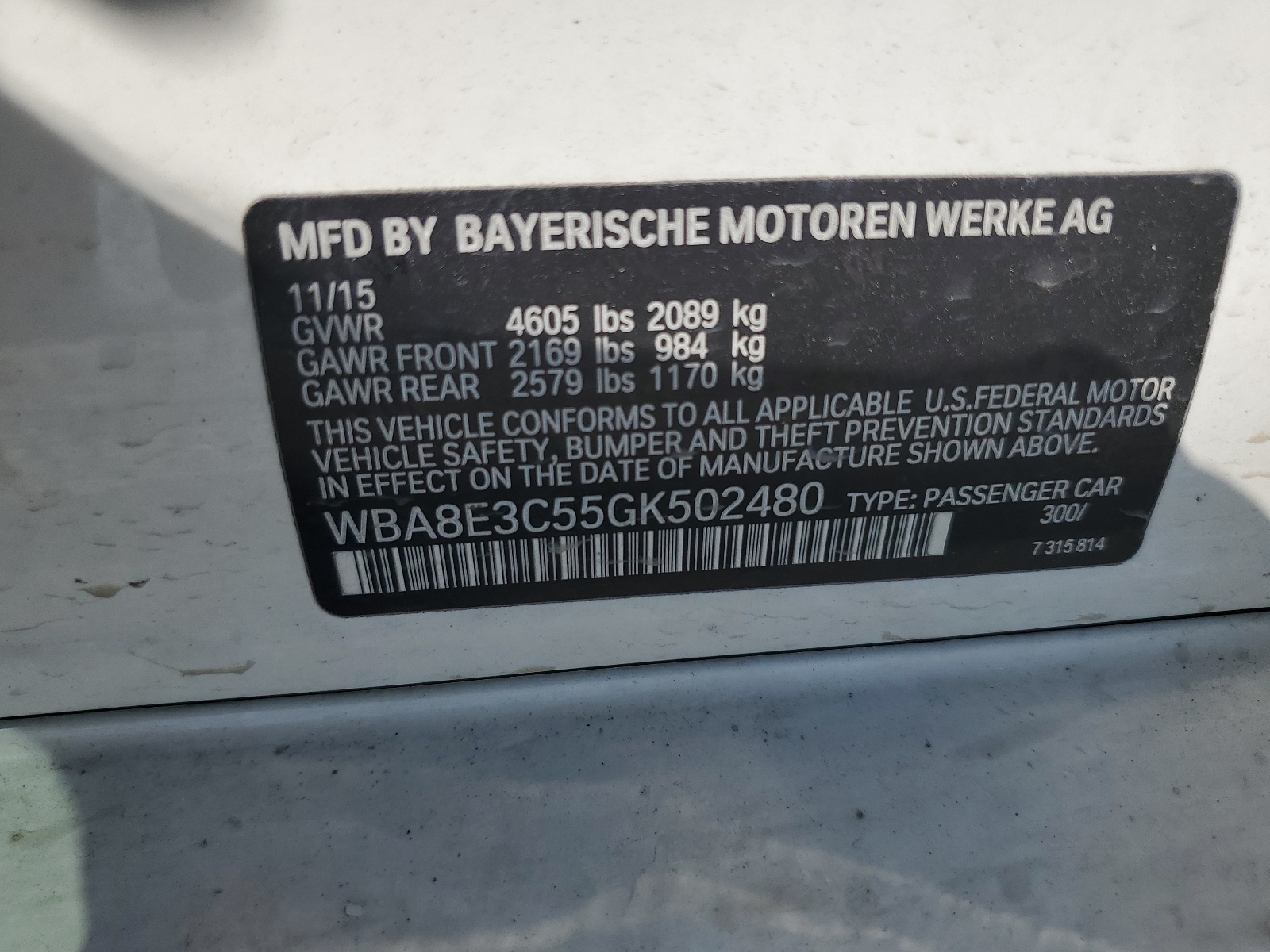 WBA8E3C55GK502480 2016 BMW 328 Xi Sulev