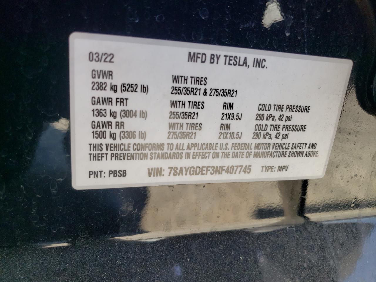 7SAYGDEF3NF407745 2022 Tesla Model Y