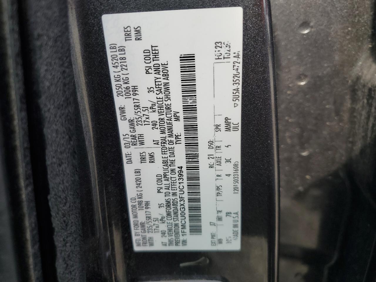 1FMCU0GX3FUC13994 2015 Ford Escape Se