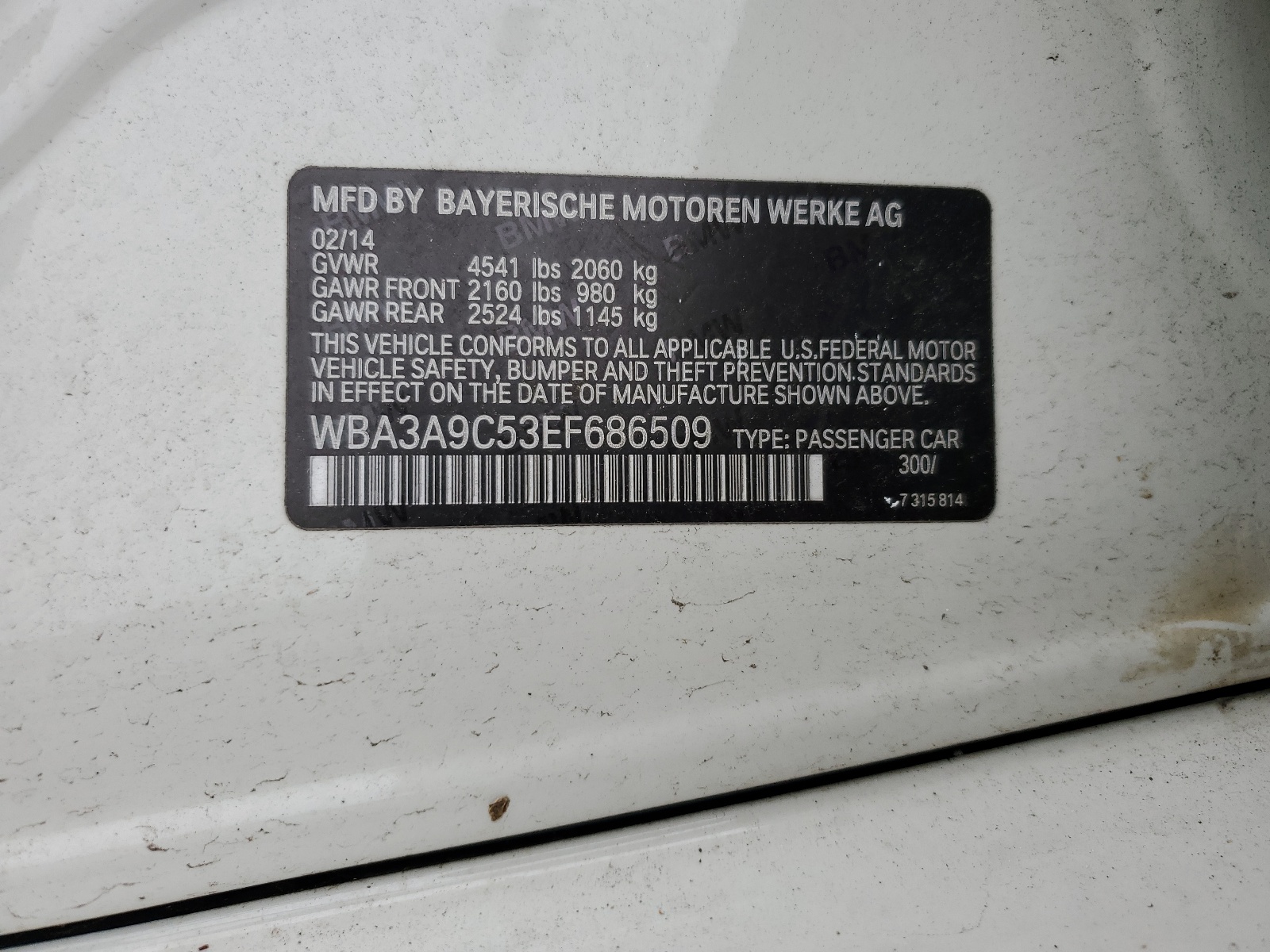 WBA3A9C53EF686509 2014 BMW 335 I