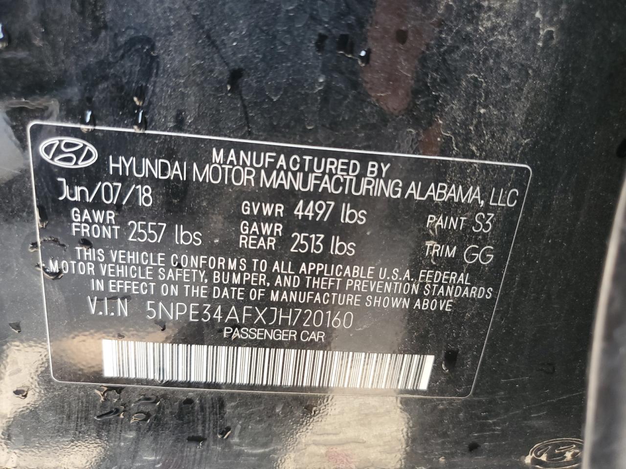 2018 Hyundai Sonata Sport VIN: 5NPE34AFXJH720160 Lot: 65942474