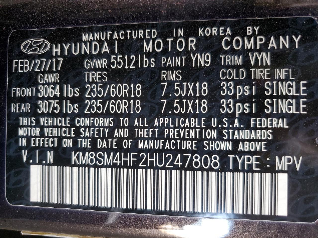 KM8SM4HF2HU247808 2017 HYUNDAI SANTA FE - Image 13