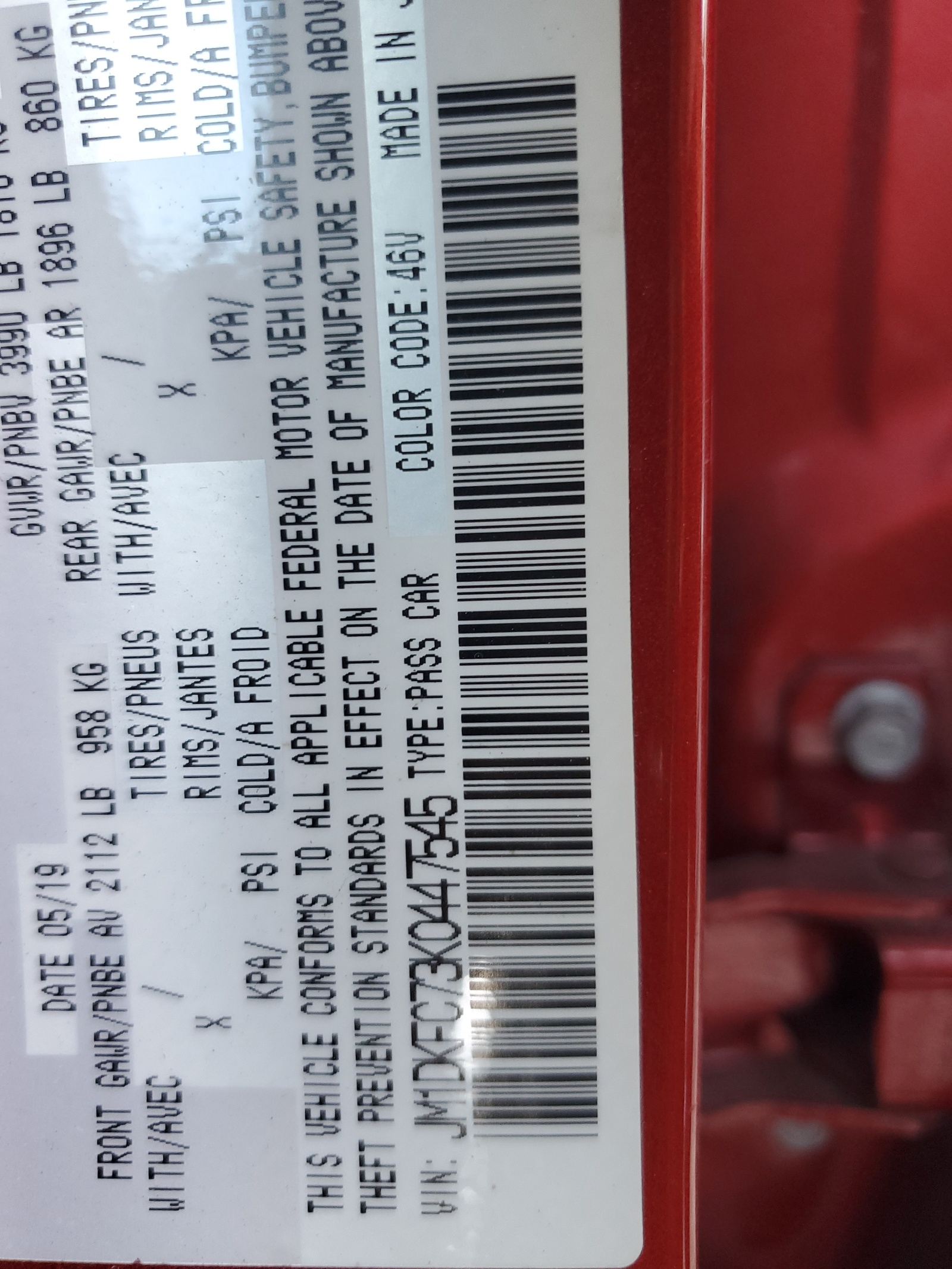 JM1DKFC73K0447545 2019 Mazda Cx-3 Touring