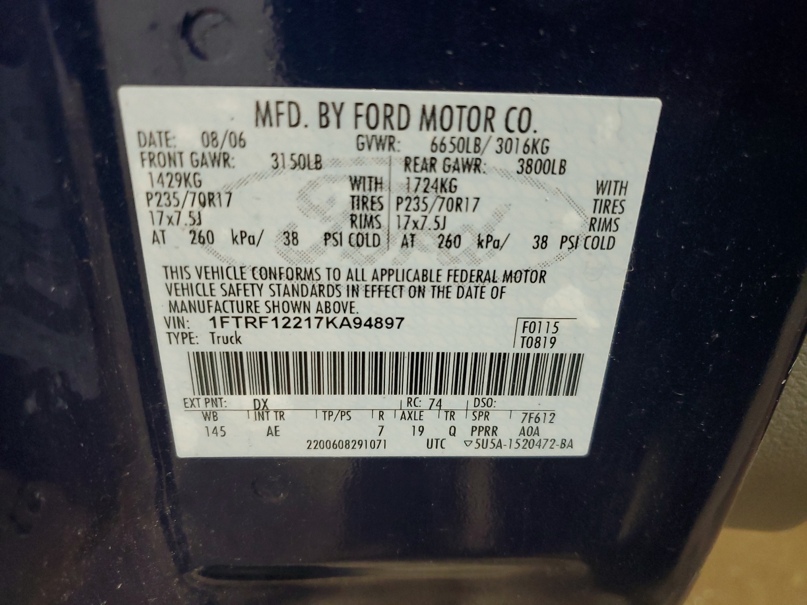 1FTRF12217KA94897 2007 Ford F150