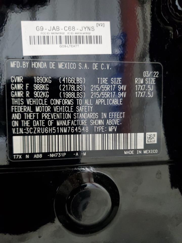 2022 Honda Hr-V Ex VIN: 3CZRU6H51NM764548 Lot: 65615984