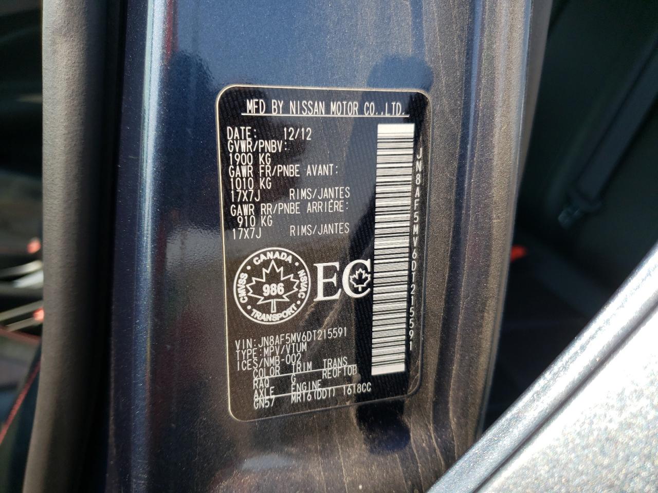 2013 Nissan Juke S VIN: JN8AF5MV6DT215591 Lot: 68810744