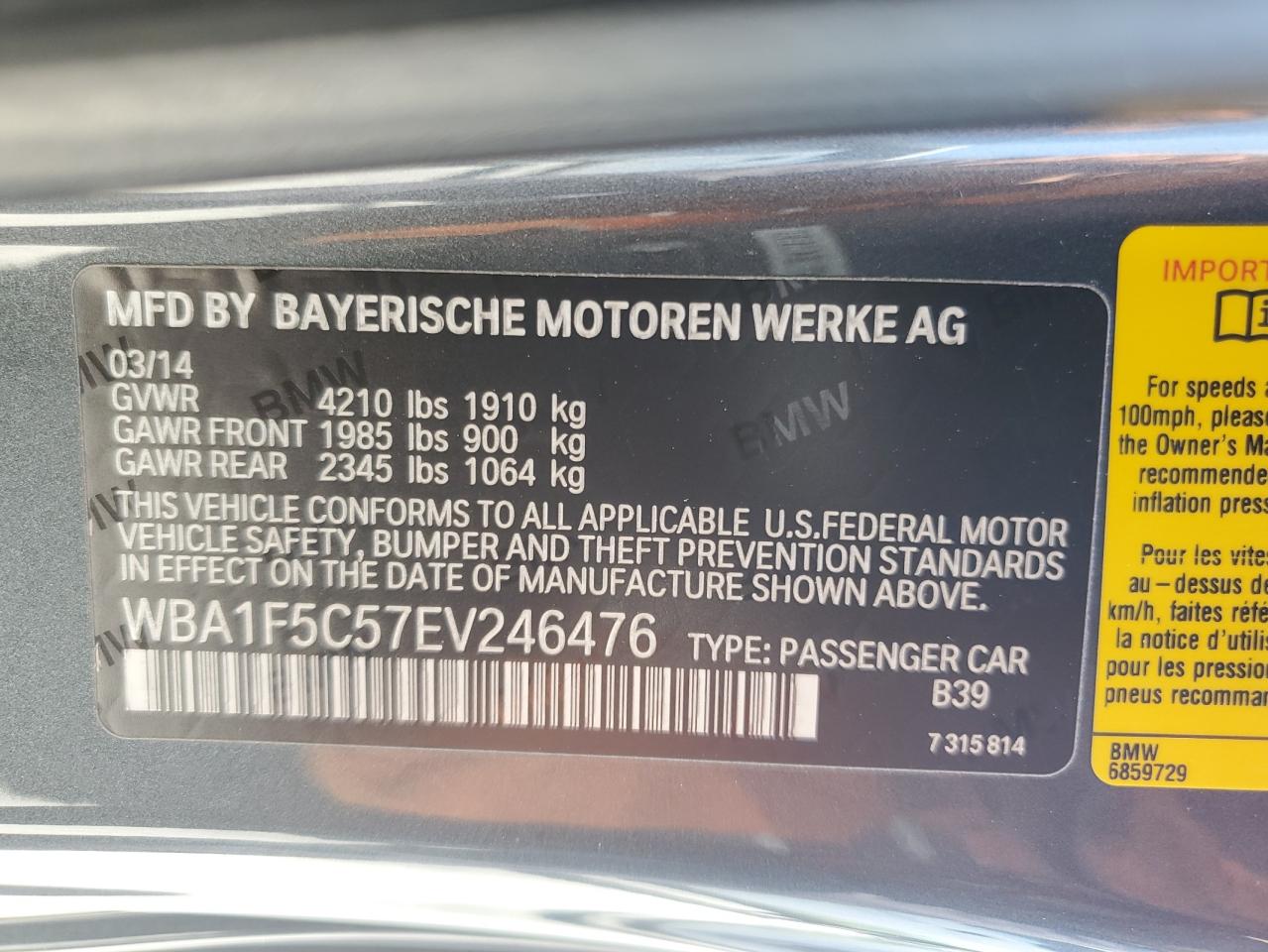 WBA1F5C57EV246476 2014 BMW 228 I