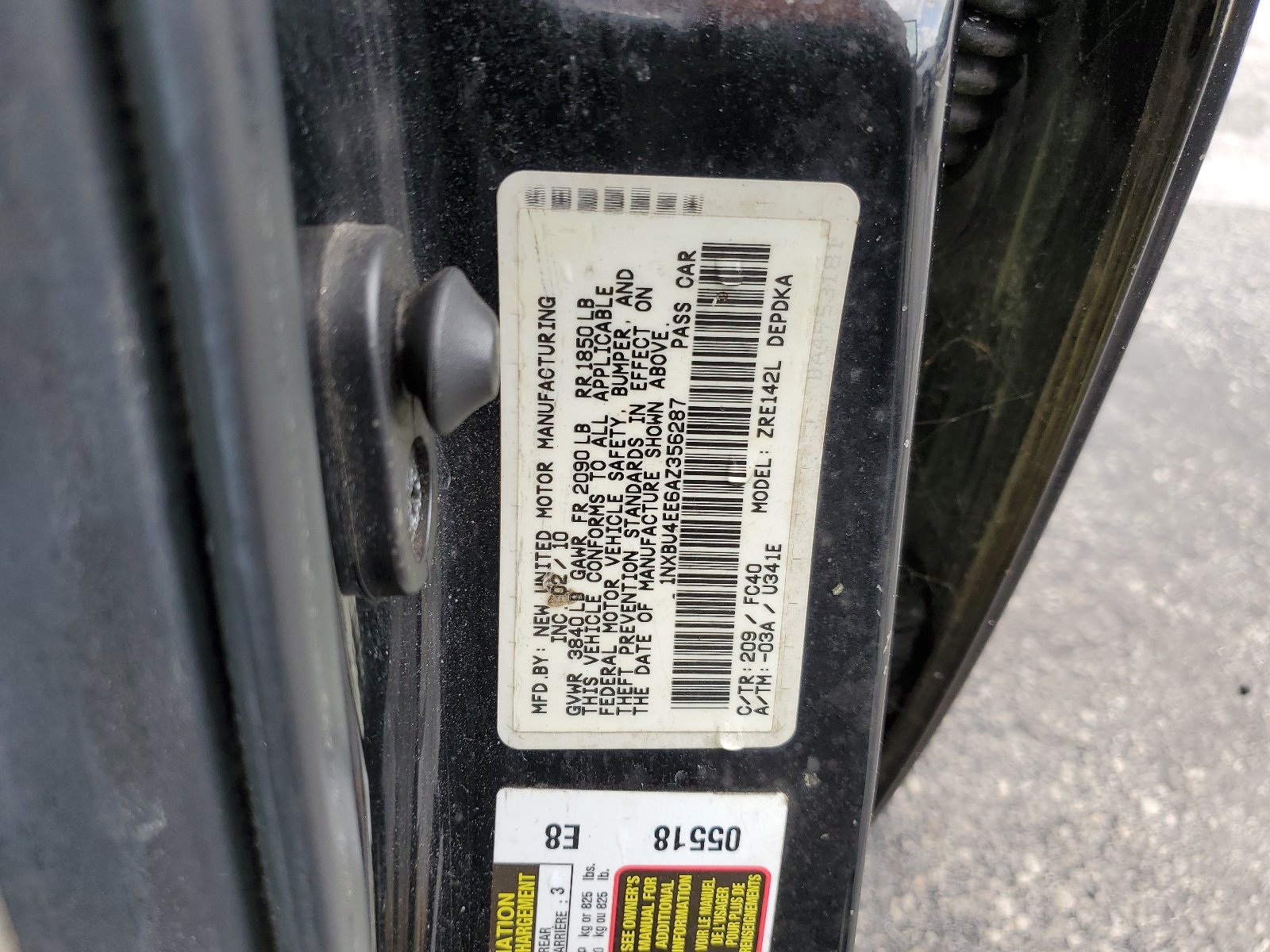 1NXBU4EE6AZ356287 2010 Toyota Corolla Base