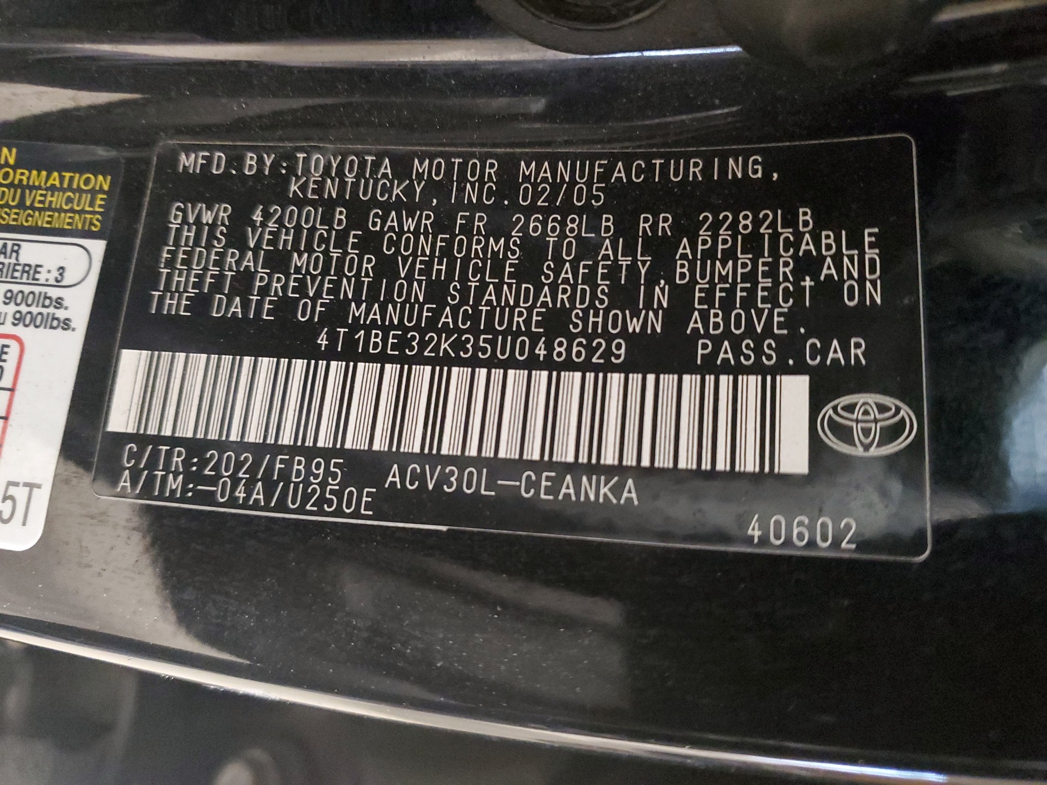 4T1BE32K35U048629 2005 Toyota Camry Le