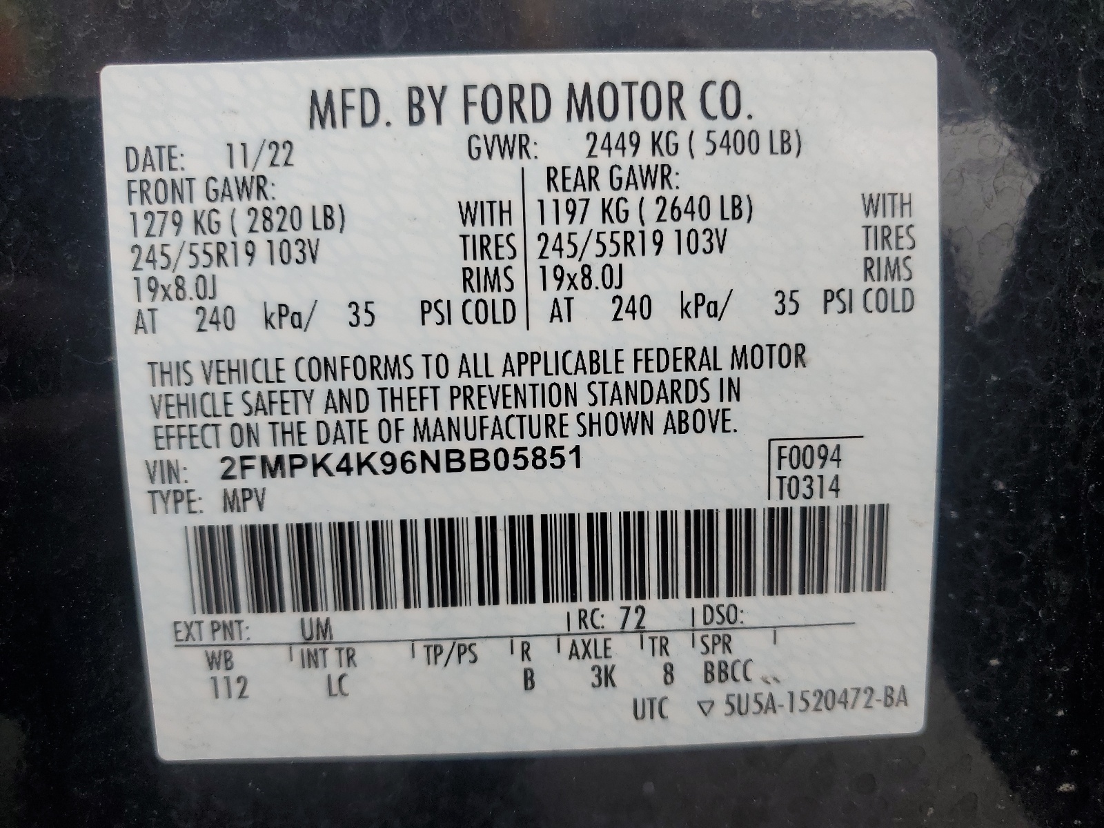 2FMPK4K96NBB05851 2022 Ford Edge Titanium