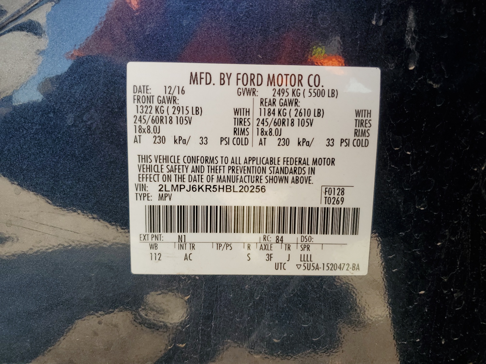 2LMPJ6KR5HBL20256 2017 Lincoln Mkx Select