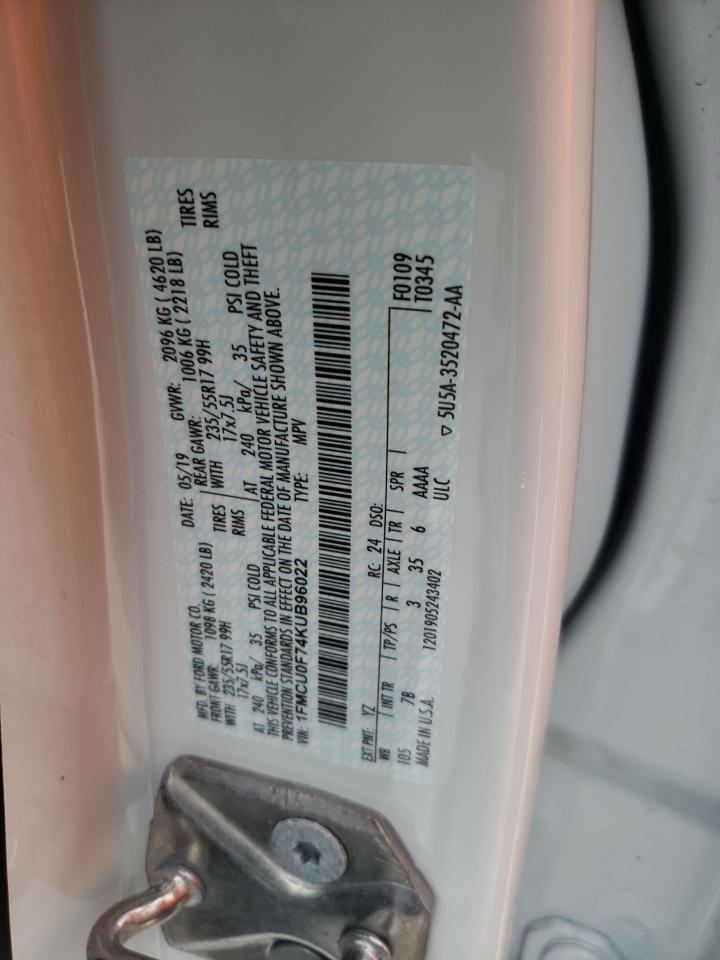 2019 Ford Escape S VIN: 1FMCU0F74KUB96022 Lot: 68251274