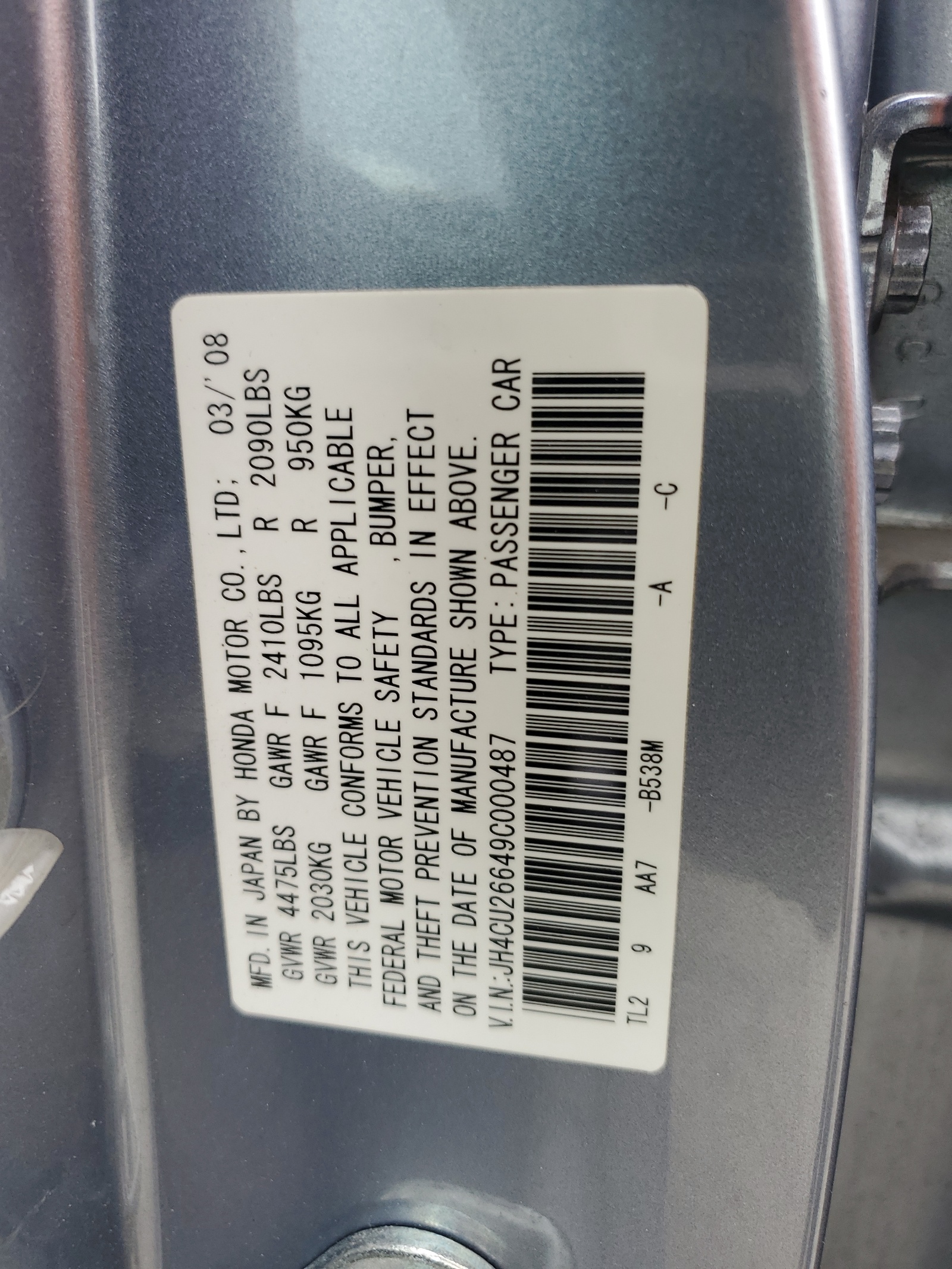 JH4CU26649C000487 2009 Acura Tsx