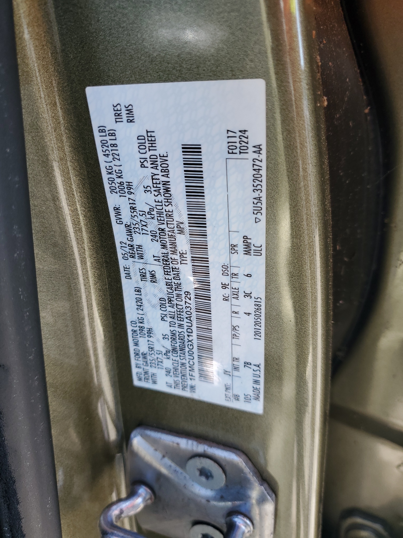 2013 Ford Escape Se vin: 1FMCU0GX1DUA03729