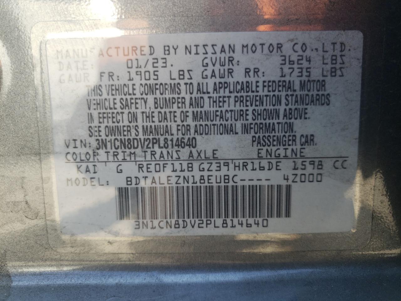 3N1CN8DV2PL814640 2023 Nissan Versa S