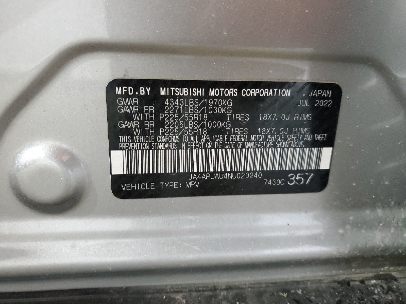 JA4APUAU4NU020240 2022 Mitsubishi Outlander Sport Es