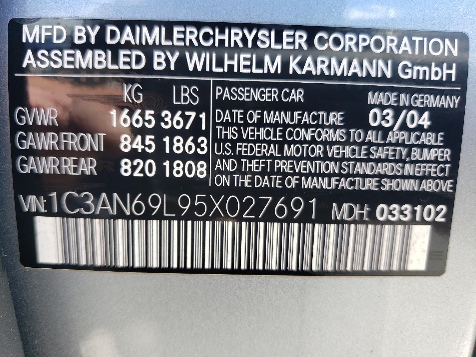 1C3AN69L95X027691 2005 Chrysler Crossfire Limited